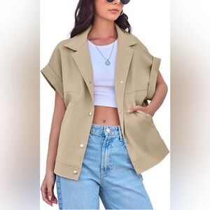 Tankaneo Oversized Vest Casual Wide Jacket Button Down Outerwear with Pocket